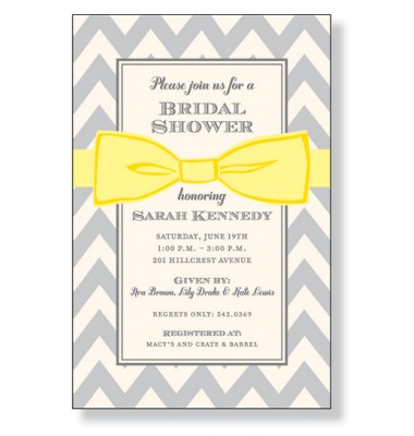 Shower Invitations, Yellow Bow On Gray